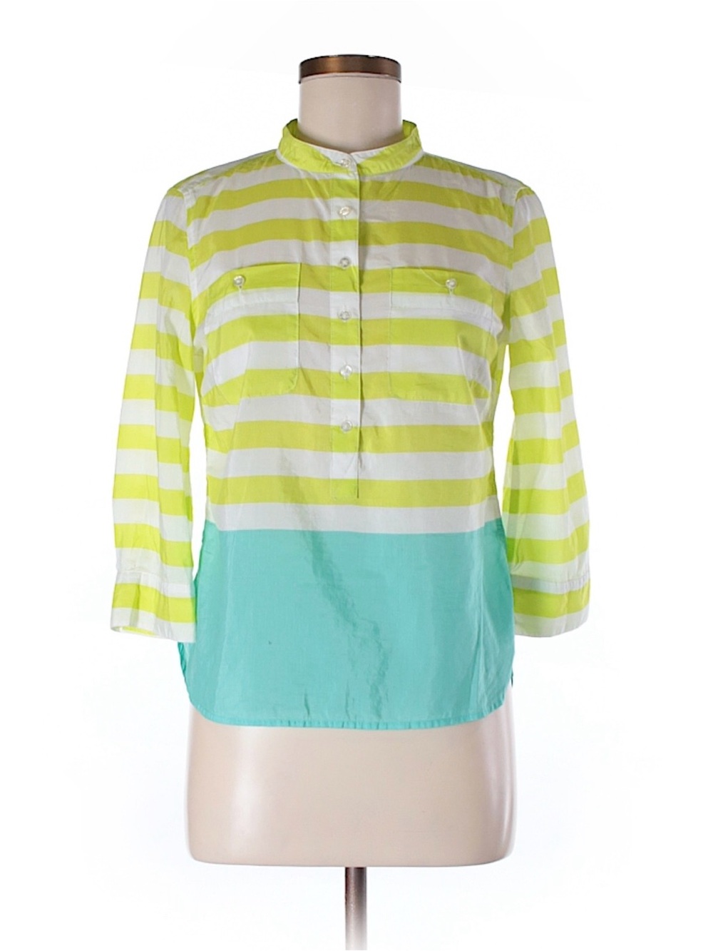 JCP Blouse Silk Blend Lime Green/White/Teal Size 3X Excellent Used Condition
